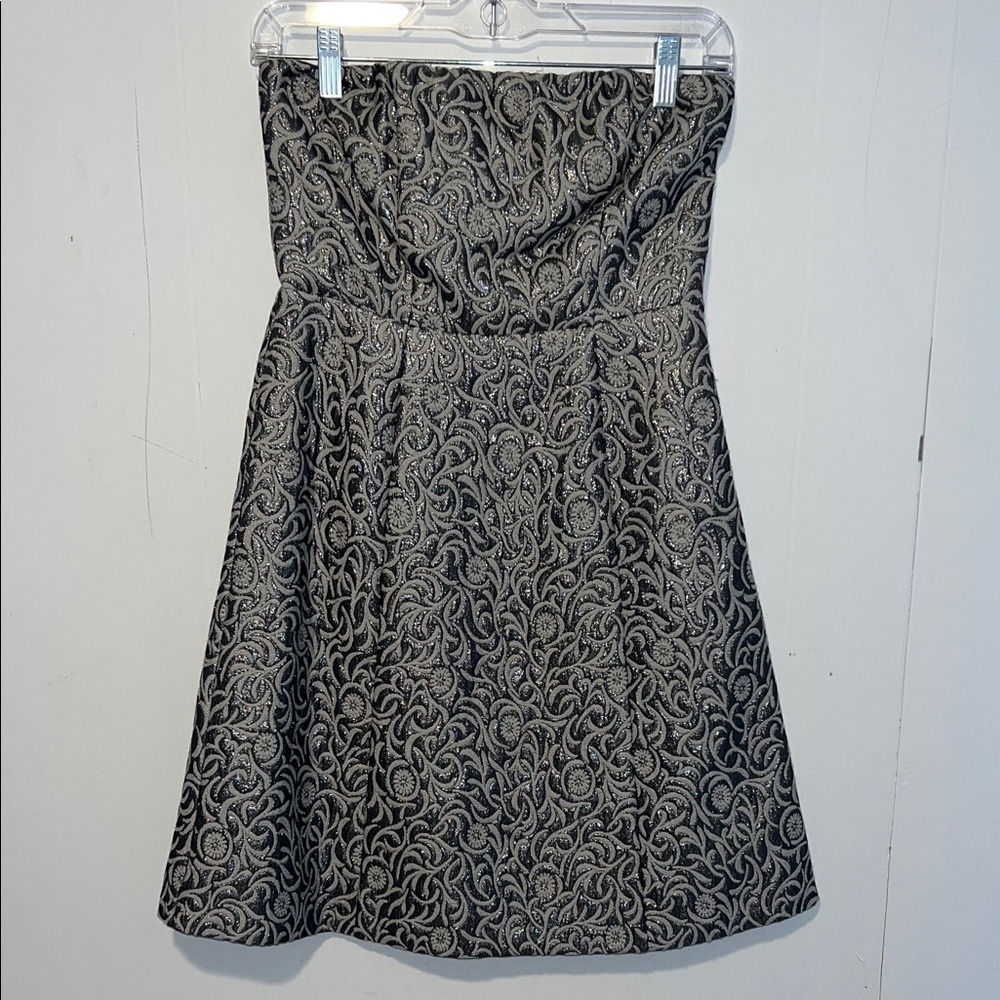 Vintage The Limited Elegant Silver Brocade Dimensional Flowers Dress 0321264